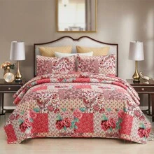 JML 3 Piece Floral Patchwork Quilt Set Lightweight Bedspread Coverlet With 2 Pillow Shams Bed Cover Microfiber Easter Day - Hoa hồng - Xem 1