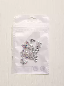 10pcs/Pack Hollow Out Silver-Plated Alloy Butterfly Design Aurora Rhinestone Nail Decoration Accessories DIY Nail Charms Nail Gems Nail Supplies - Multicolor - View 6