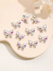 10pcs/Pack Hollow Out Silver-Plated Alloy Butterfly Design Aurora Rhinestone Nail Decoration Accessories DIY Nail Charms Nail Gems Nail Supplies - Multicolor - View 2