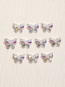 10pcs/Pack Hollow Out Silver-Plated Alloy Butterfly Design Aurora Rhinestone Nail Decoration Accessories DIY Nail Charms Nail Gems Nail Supplies - Multicolor - View 4