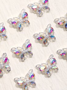 10pcs/Pack Hollow Out Silver-Plated Alloy Butterfly Design Aurora Rhinestone Nail Decoration Accessories DIY Nail Charms Nail Gems Nail Supplies - Multicolor - View 5