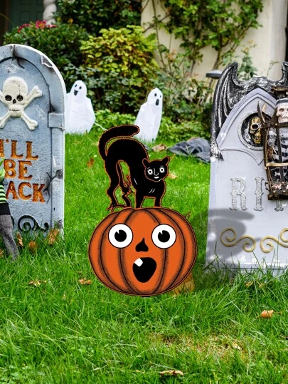 Halloween Vintage Pumpkin Cat Yard Stake, Party Decoration Acrylic Insert