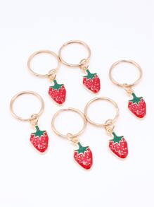 6入組草莓吊飾鑰匙圈 - 紅色 - 查看 6