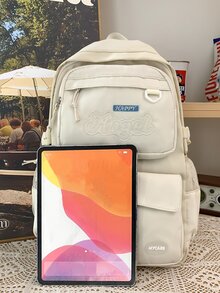 New Arrival Fashionable Functional Backpack With Letter Pattern Design School Bag Bookbag For School Outdoors Portable,Lightweight,Laptop Compartment - Beige - View 3