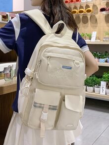 New Arrival Fashionable Functional Backpack With Letter Pattern Design School Bag Bookbag For School Outdoors Portable,Lightweight,Laptop Compartment - Beige - View 6