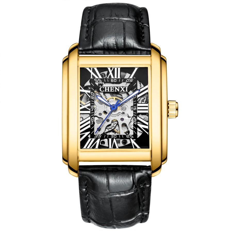 A Tank Shaped Automatic Mechanical Watch, Men's Business & Fashion Style - Gold - View 1