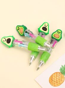 4pcs Cartoon Mini 4-Color Push-Button Ballpoint Pen, Avocado Cute 4-In-1 Multi-Color Ballpoint Pen, Portable Mini Compact Multi-Color Ballpoint Pen - Multicolor - View 4