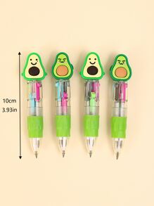 4pcs Cartoon Mini 4-Color Push-Button Ballpoint Pen, Avocado Cute 4-In-1 Multi-Color Ballpoint Pen, Portable Mini Compact Multi-Color Ballpoint Pen - Multicolor - View 5