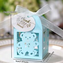 25 件/包可爱熊形设计礼品盒，带感谢标签和丝带，适合生日派对、节日、洗礼、客户答谢等场合批发 - 淺藍色 - 查看 3