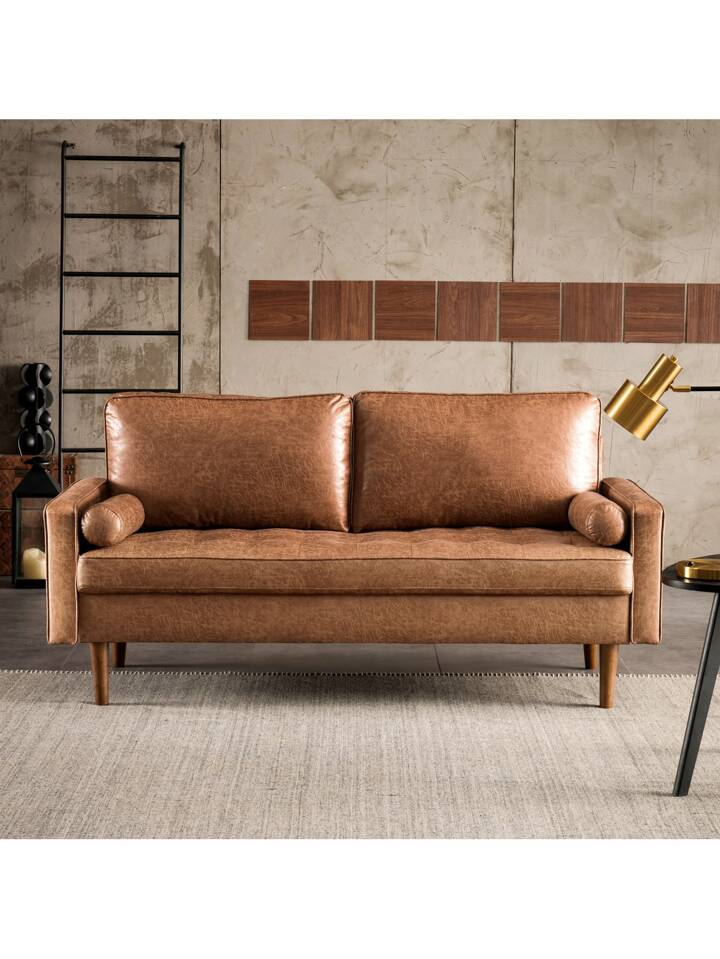 Mid Century Modern Faux Leather Sofa | Cabinets Matttroy