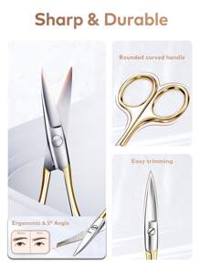 Llano 4 合 1 眉毛修剪器眉毛修饰套装，包括金色眉毛镊子、金色眉毛剪刀、粉色眉毛剃刀、睫毛刷，男女皆宜 - 金色 - 查看 5