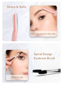 Llano 4 合 1 眉毛修剪器眉毛修饰套装，包括金色眉毛镊子、金色眉毛剪刀、粉色眉毛剃刀、睫毛刷，男女皆宜 - 金色 - 查看 7