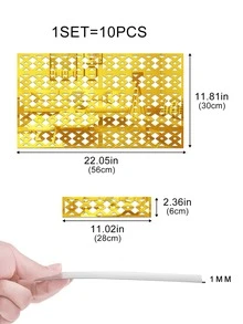 10入組亞克力鏤空矩形鏡子牆貼適用於背景裝飾用品 - 金色 - 查看 6