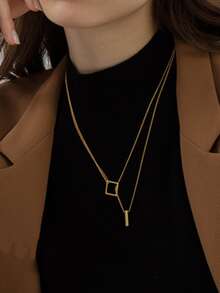 1pc Elegant & Minimalist S925 Silver Double Layer Necklace For Women, Adjustable, Great As Gift - Gold - View 4