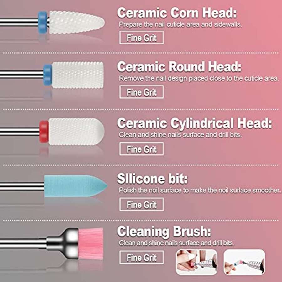 13 Piece Abrasive Nail Drill Set Hard Alloy Acrylic Gel Cuticle Remover