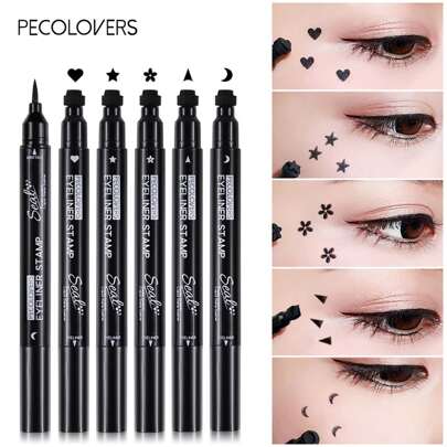 PECOLOVERS 雙頭郵票防水眼線液筆月亮星星心形狀郵票速幹眼線鉛筆化妝工具