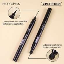 PECOLOVERS 雙頭郵票防水眼線液筆月亮星星心形狀郵票速幹眼線鉛筆化妝工具 - #01 黑色 - 心形 - 查看 3