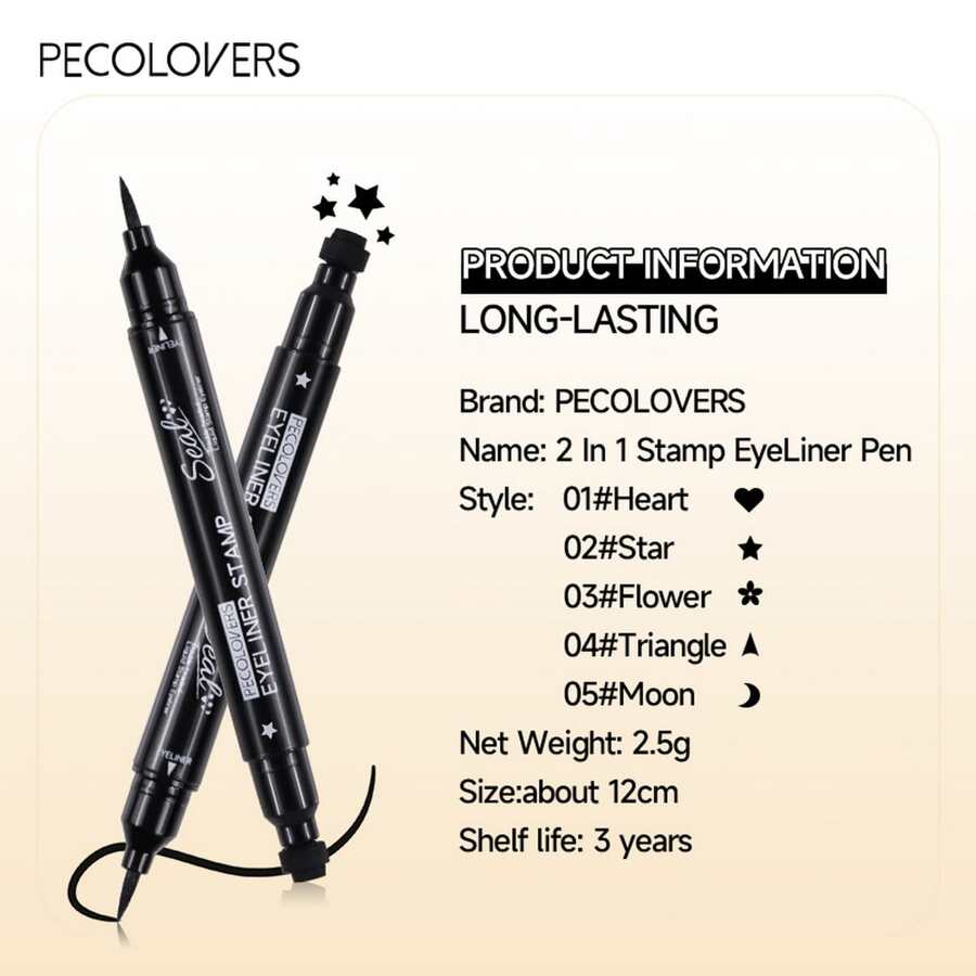 PECOLOVERS Double Head Stamp Waterproof Liquid Eyeliner Moon Star Heart
