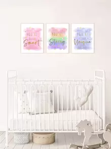 6 Pieces Unicorns Canvas Art Print Watercolor Painting Cute Wall Pictures Rainbow Poster Inspirational Quotes Brave Strong Unique Kind Smart Wall Art Painting Girls Room Decor Nursery Wall Decor Girl Unframed