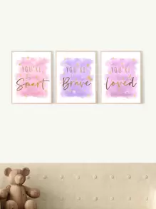 6 Pieces Unicorns Canvas Art Print Watercolor Painting Cute Wall Pictures Rainbow Poster Inspirational Quotes Brave Strong Unique Kind Smart Wall Art Painting Girls Room Decor Nursery Wall Decor Girl Unframed
