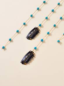 2 Miếng Trang trí hạt Thiết kế dây xích Kẹp tóc - Vàng - Xem 4