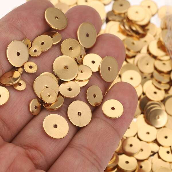 50 pièces Perles entretoise rondes plates en acier inoxydable de 4 mm à 10 mm, perles lâches vierges pour la fabrication de bijoux, trou de 1,2 mm, accessoires de bijouterie DIY, perles entretoise