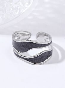 1pc Open End Titanium Steel Ring Suitable For Women - Black and White - View 3