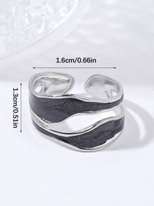 1pc Open End Titanium Steel Ring Suitable For Women - Black and White - View 5