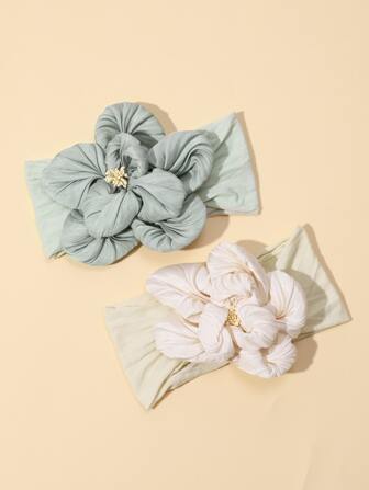 2 st Baby elastiska nylon pannband med blommig detalj Love Valentine