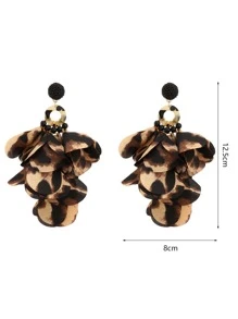 1pair Long Leopard Pattern & Chiffon Petal Pendant Earrings