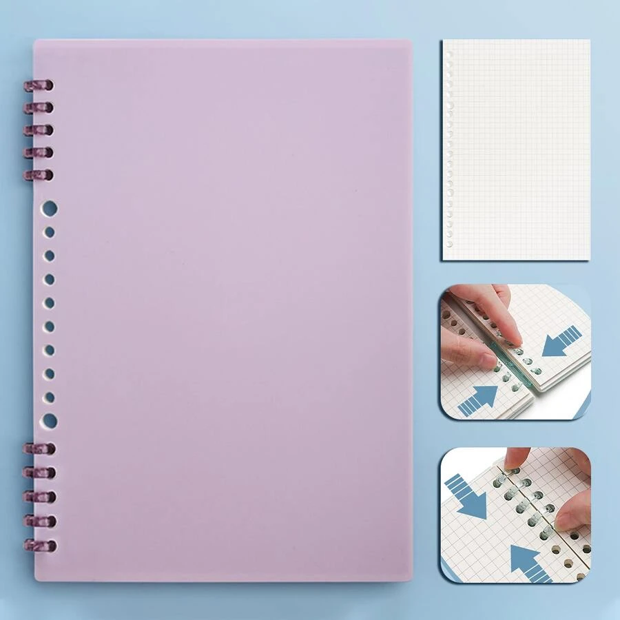 素色活頁本,極簡風格多用途活頁本雜誌辦公,學校 - 紫色 - 查看 1