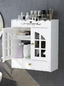 1pc No Drill Bathroom Storage Shelf Wall Mounted Makeup Organizer Toilet Vanity Rack White Storage Rack - White - View 2