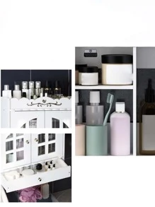 1pc No Drill Bathroom Storage Shelf Wall Mounted Makeup Organizer Toilet Vanity Rack White Storage Rack - White - View 4