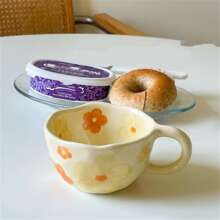 4 Canecas de Café Coloridas, Canecas de Cerâmica, Xícaras de Café, Xícara de Leite e Chá de Flor Assimétrica Feita à Mão, Estilo Coreano, Tigela de Aveia para Café da Manhã, Utensílios de Cozinha de Volta às Aulas