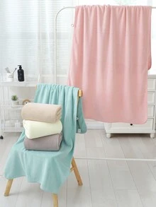 4pcs Plain Color Thickened And Oversize Bath Towels With Strong Water Absorption - 棕色 - 查看 5
