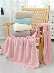 4pcs Plain Color Thickened And Oversize Bath Towels With Strong Water Absorption - 棕色 - 查看 4