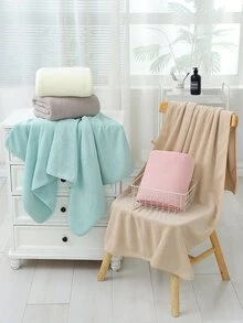 4pcs Plain Color Thickened And Oversize Bath Towels With Strong Water Absorption - 棕色 - 查看 6