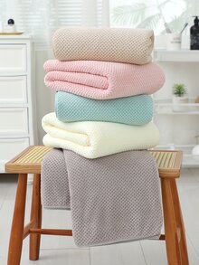4pcs Plain Color Thickened And Oversize Bath Towels With Strong Water Absorption - 棕色 - 查看 3