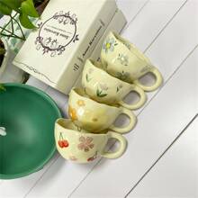 4 Canecas de Café Coloridas, Canecas Cerâmicas, Xícaras de Café, Xícara de Leite e Chá de Flor Assimétrica Prensada à Mão, Estilo Coreano, Caneca de Aveia Café da Manhã, Utensílios de Cozinha, De Volta às Aulas