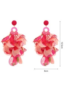 1對長款粉色的網紗花瓣裝飾懸垂耳環 - 彩色 - 查看 3