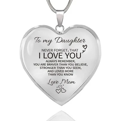 suteyi 1pc 'to My Daughter Engraved Heart Shaped Pendant Necklace From Grandma/Mom/Daughter, Inspirational Gift For Women/Girls, Birthday/Wedding Gift Valentines