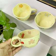 4 Canecas de Café Coloridas, Canecas de Cerâmica, Xícaras de Café, Xícara de Leite e Chá de Flor Assimétrica Feita à Mão, Estilo Coreano, Tigela de Aveia para Café da Manhã, Utensílios de Cozinha de Volta às Aulas