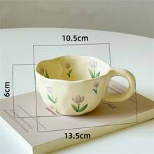 1 Peça Xícara de Café Cerâmica, Xícaras de Café, Xícaras Estilo Coreano Flor Assimétrica Feita à Mão, Caneca para Bebida de Leite e Chá, Caneca de Café da Escola para Volta às Aulas