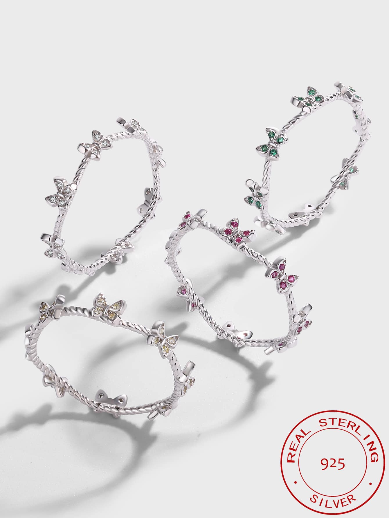 Hàng mới đến Tinh tế Loại bướm Nhẫn Đối với phụ nữ , 925 sterling bạc , Thiết kế Đồ trang sức - Đỏ - Xem 1