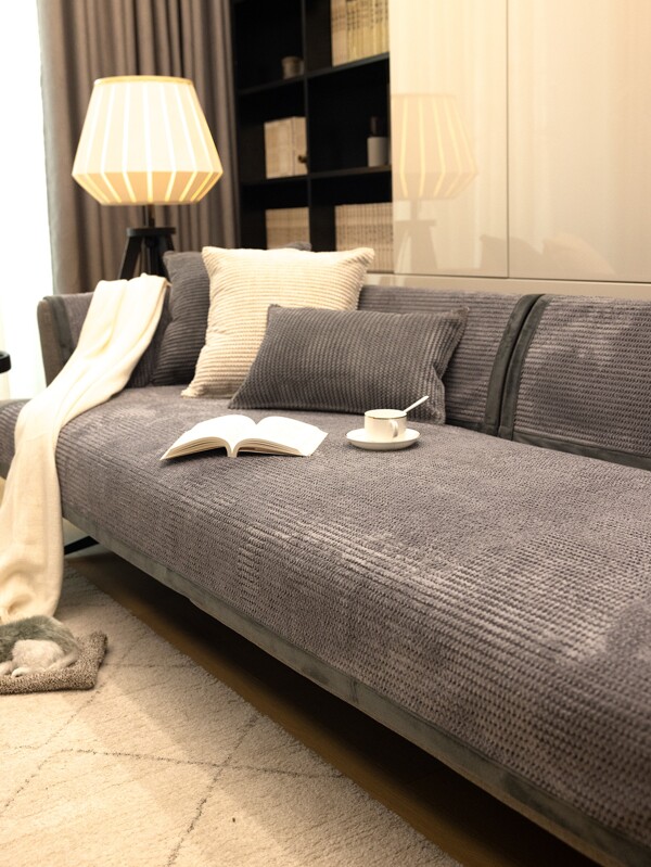 1pc Solid Color Non-slip Plush Sofa Cushion, Suitable For All Seasons, Simple & Modern Style