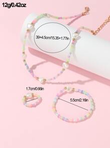 3 cái/bộ Hình trái tim Vòng cổ đính cườm Với Cơm Ngọc trai , Hơn 1 Miếng Chuỗi tay Và 1 Miếng Nhẫn - Nhiều màu - Xem 5