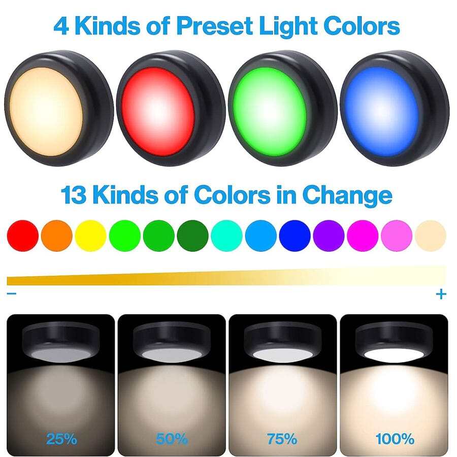 Puck Lights, 16 Colors Changeable LED Push Lights Battery Operated New