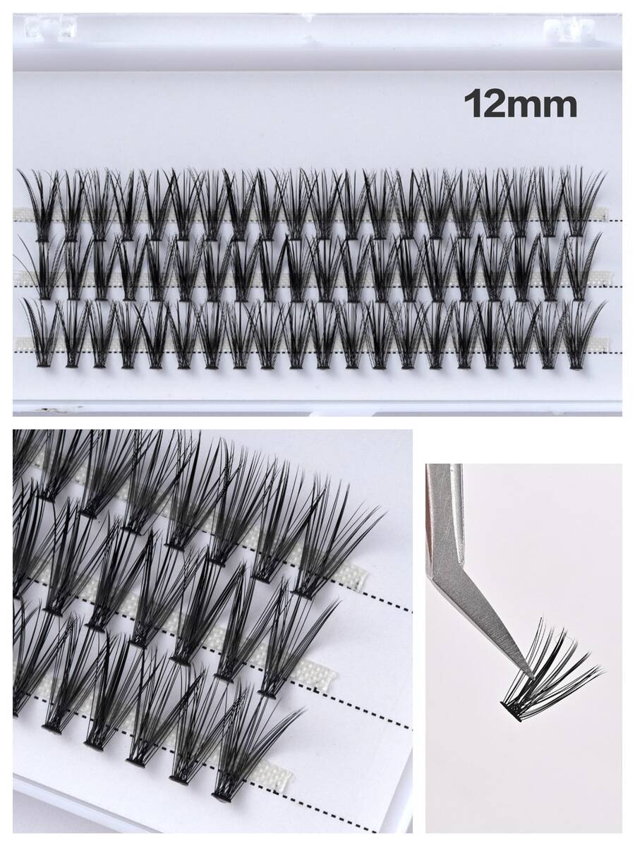 3行數集群自然,厚,柔軟的3D假睫毛套裝適用於DIY睫毛延長,3D假睫毛帶單簇和,膠水 - 黑色 - 查看 1