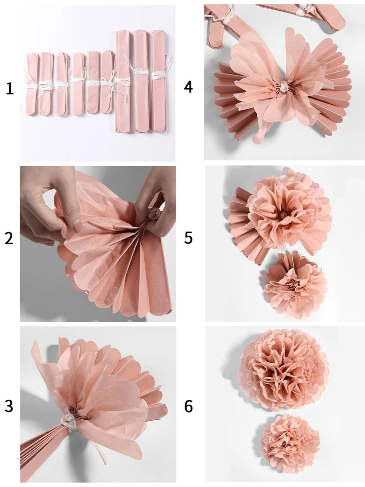 Yumcute 15 Pièces Pompon Papier de Soie Rose, Boule de Fleur en Papier