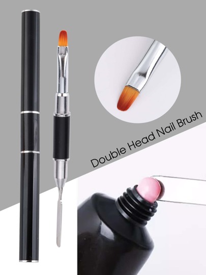 FULL BEAUTY Double Head Nail Art Gel Brush Black Pen Picker 2 IN 1 Design UV Gel Brush Spatula Acrylic Nail Extension Gel Manicure Tools